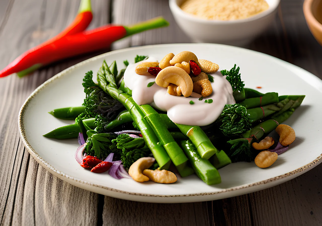 Asparagus and Broccoli Salad with Miso Dressing