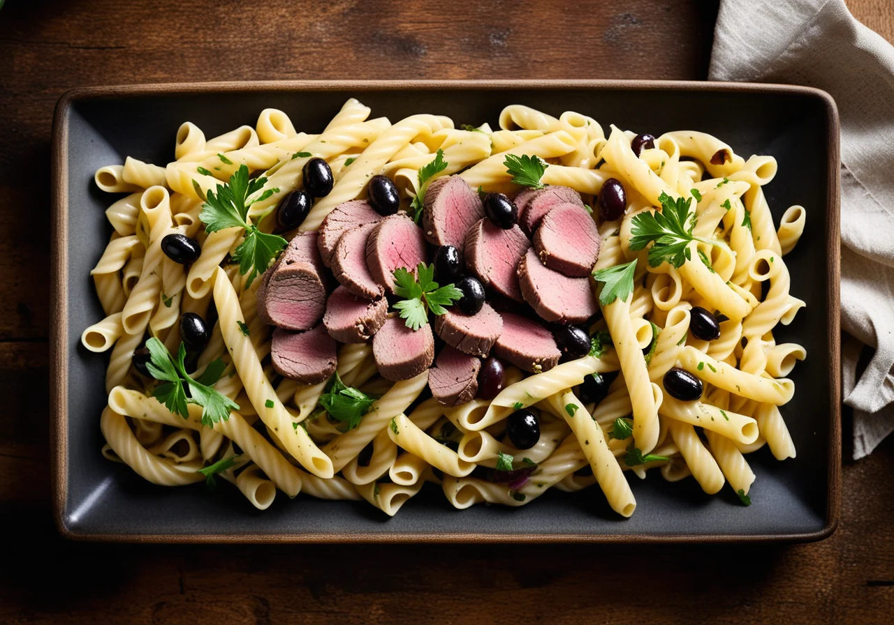 Pasta Salad with Beef, Olives, and Mozzarella