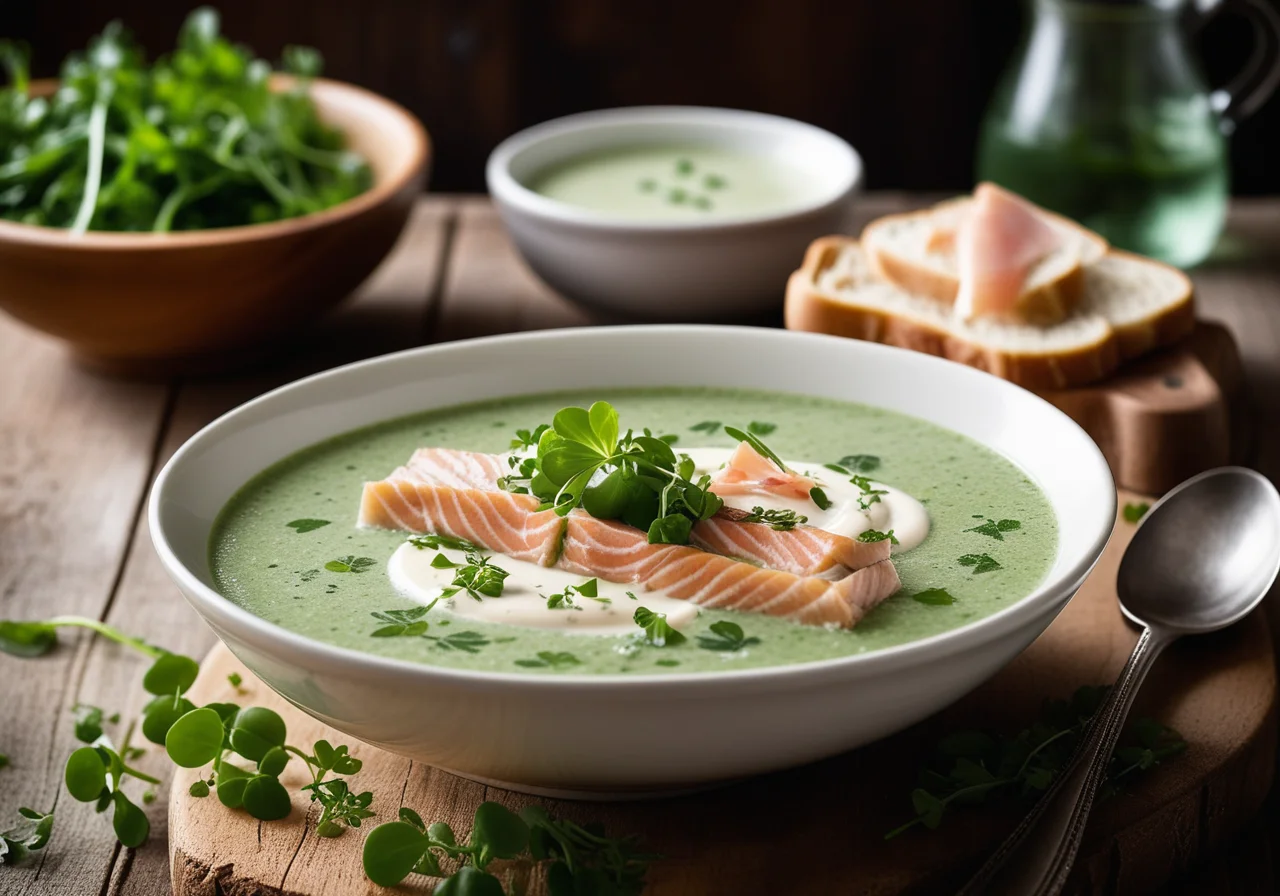 Watercress Soup with Herbs and Smoked Fish