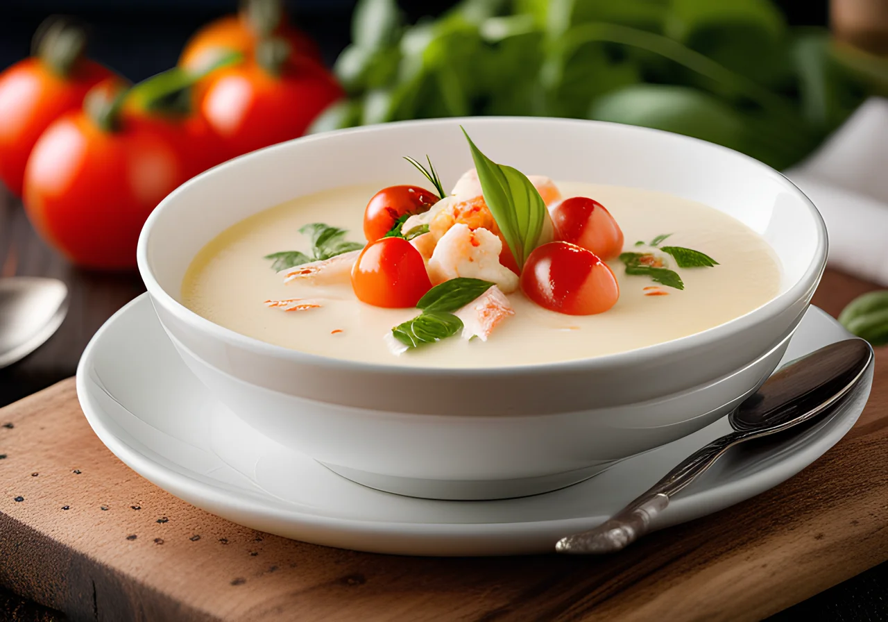 Parmesan Foam Soup with Crab Tails
