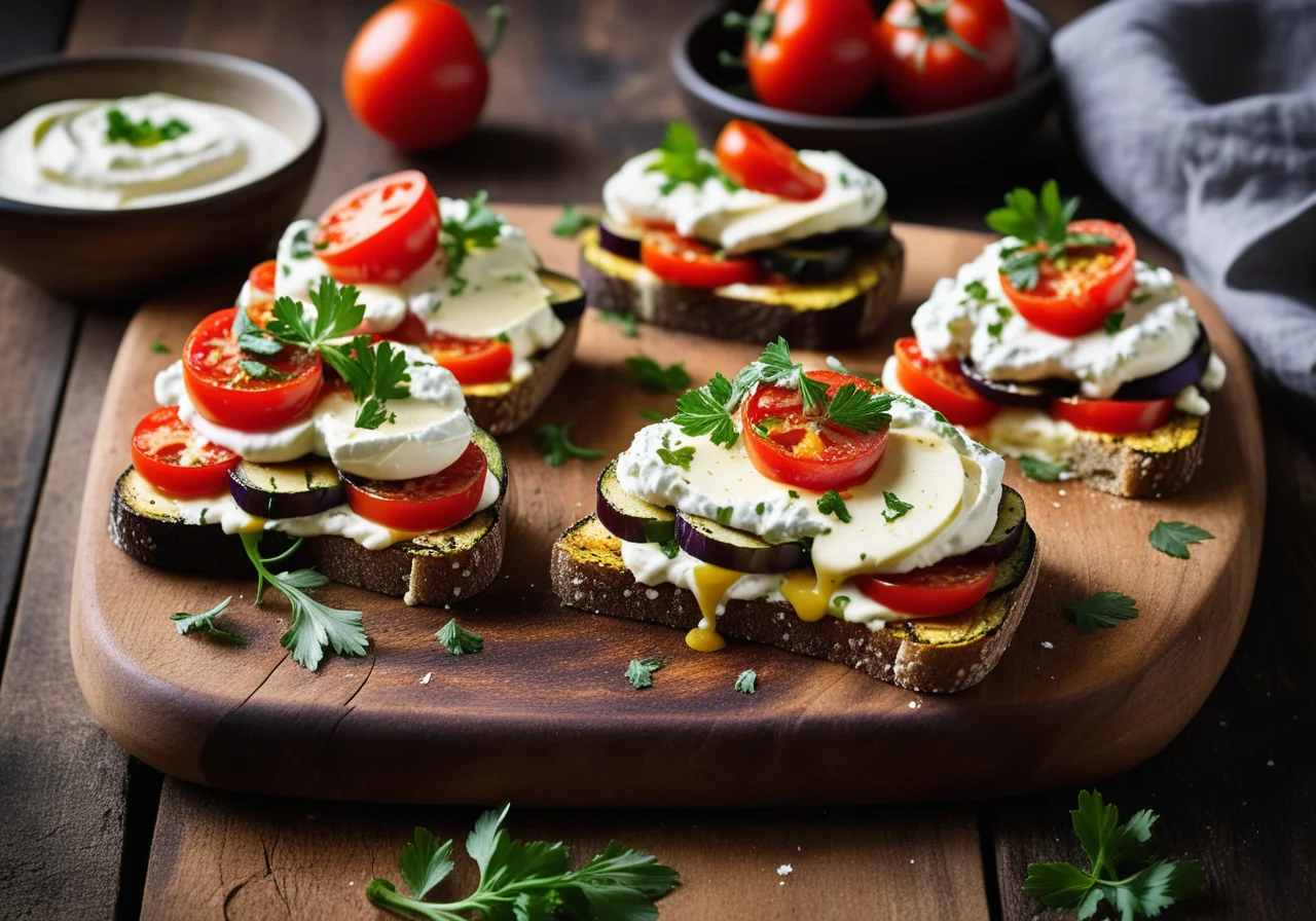 Zucchini Eggplant Sandwich with Cream Cheese and Tomato Dip
