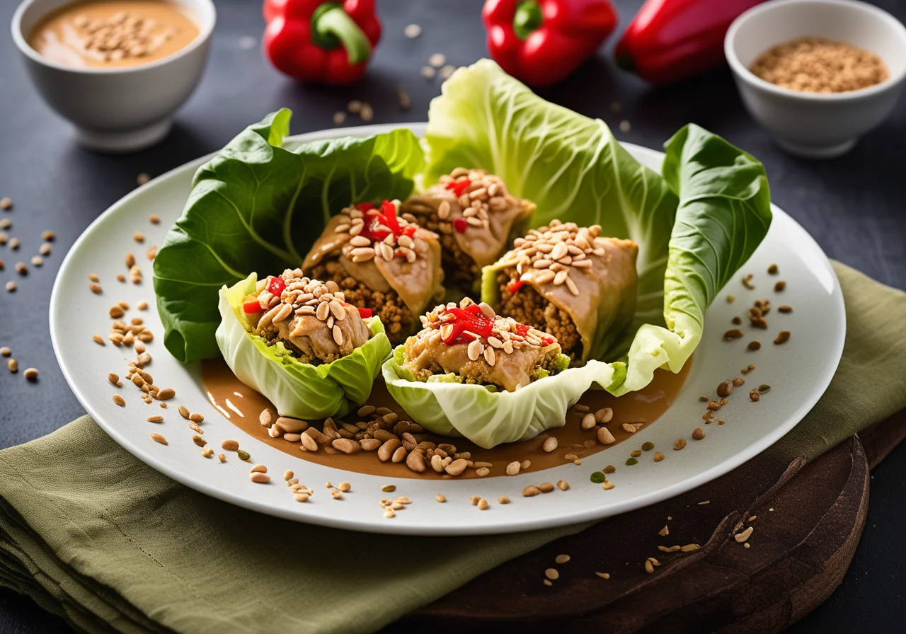 Salat rolls with nut sauce