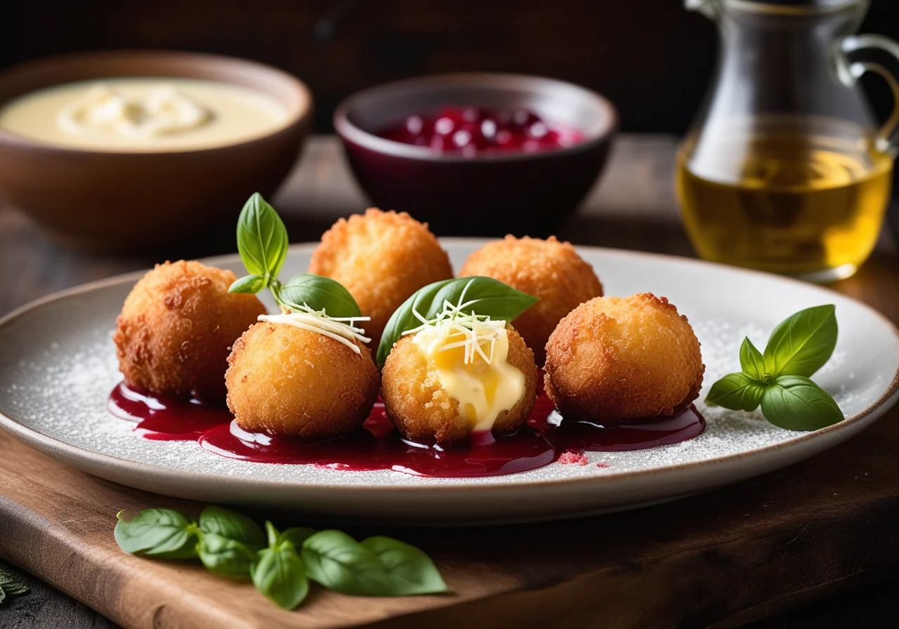 Crispy Risotto Mozzarella Balls with Cranberry Dip