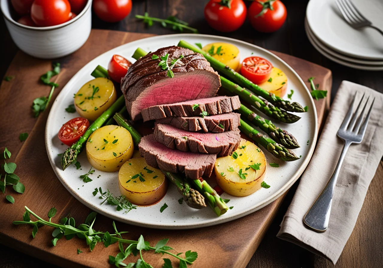 Roast Beef with Asparagus and Potatoes
