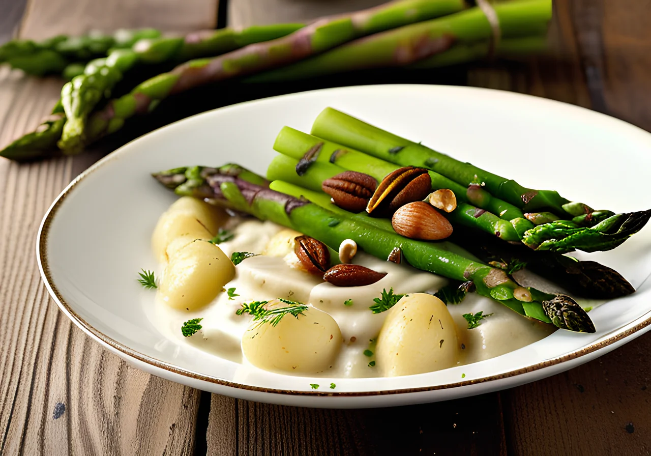 Potato Ragout with Green and White Asparagus