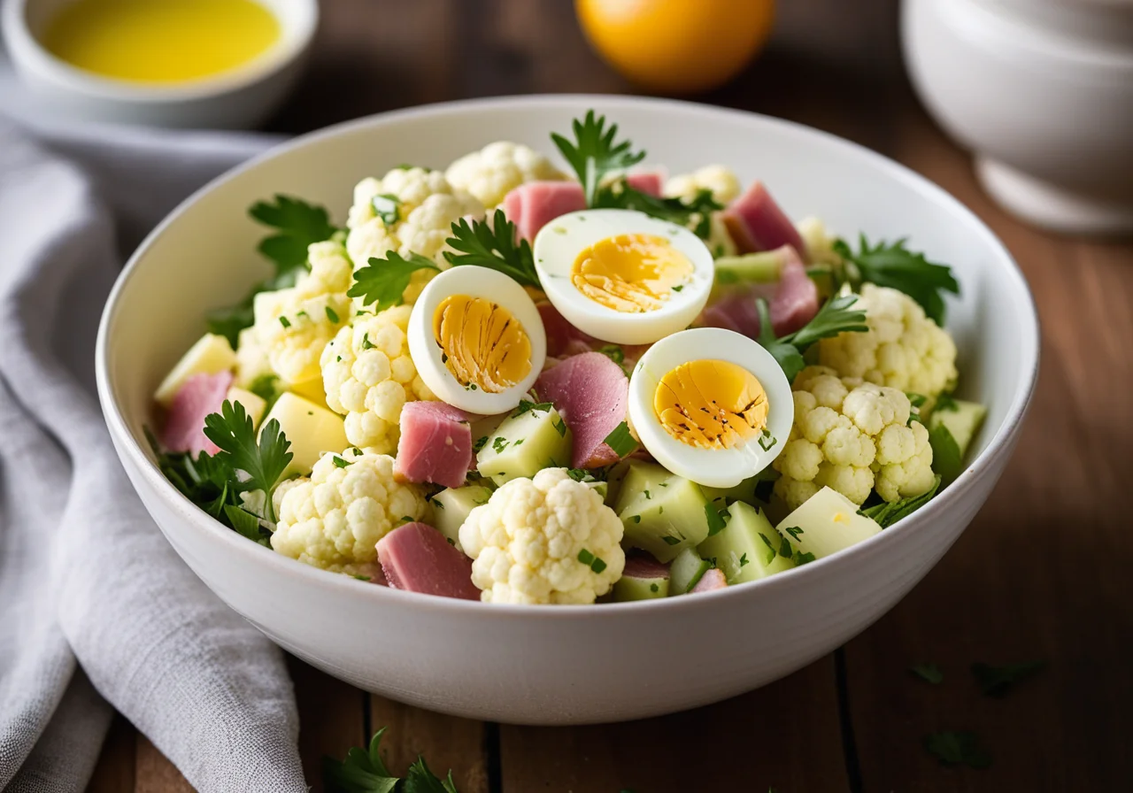Cauliflower Salad with Egg-Ham Sauce