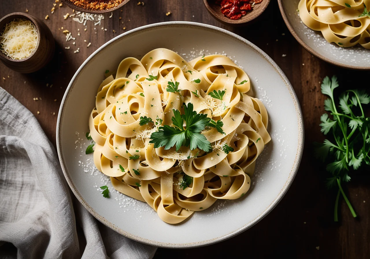 Tagliatelle with Cream and Garlic