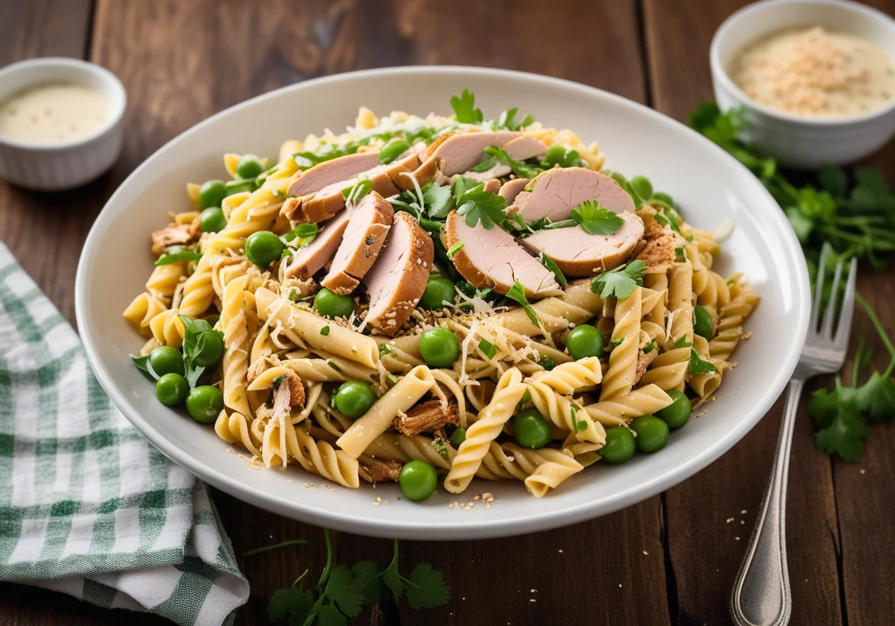 Pasta Salad with Chicken, Peas, Parmesan and Sesame