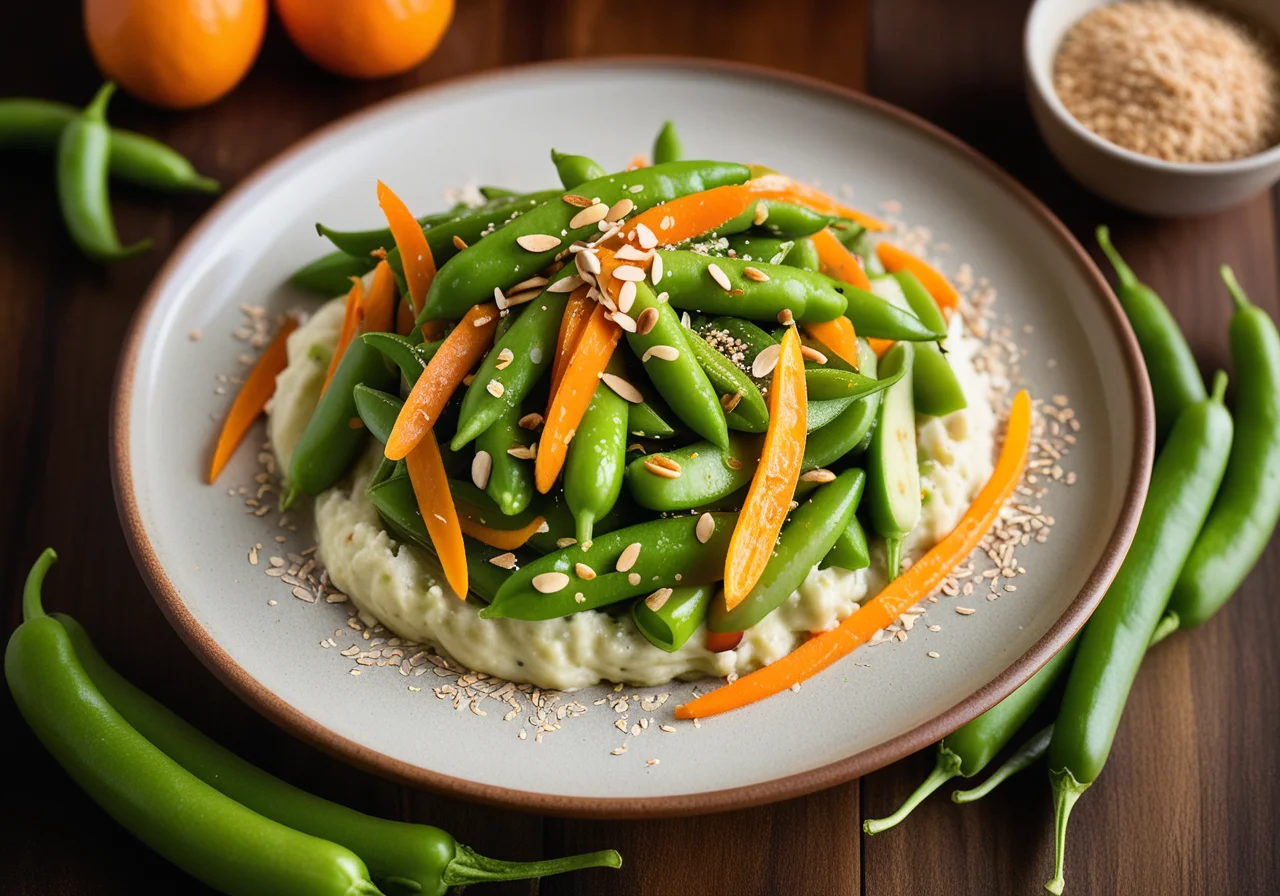 Fresh Sugar Snap Peas with Carrots, Coconut and Ginger