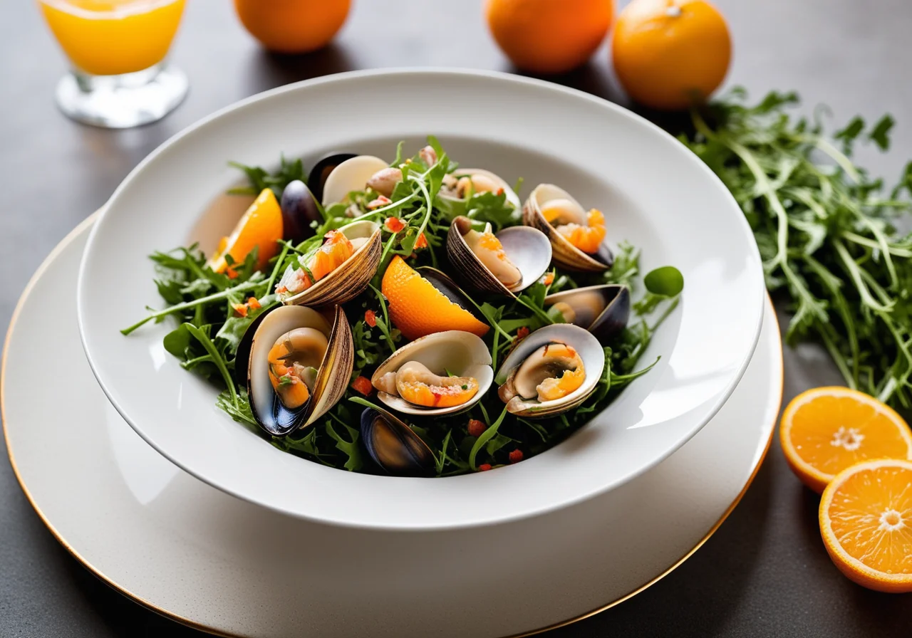 Venus shellfish salad with capers and arugula