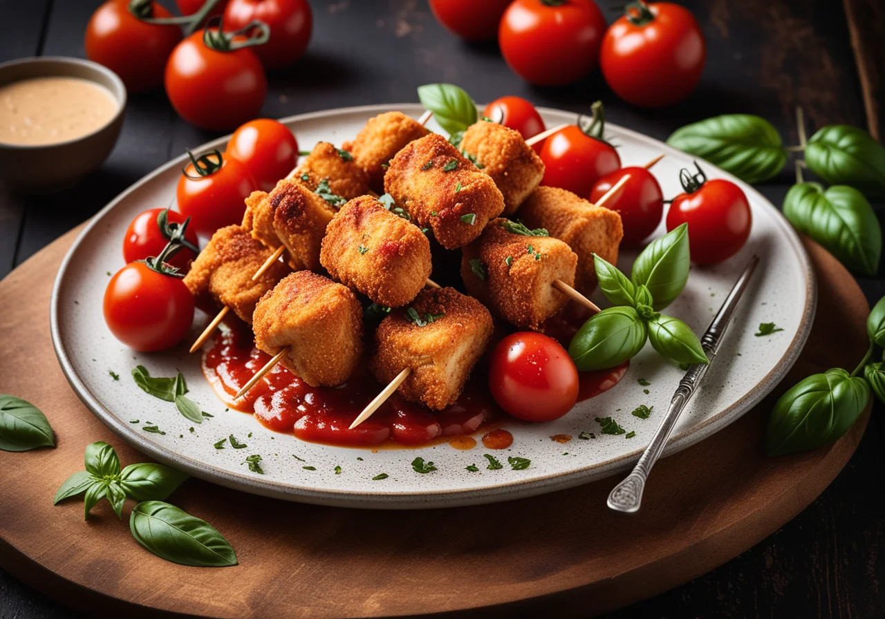 Breaded Chicken Pieces with Tomato Dip