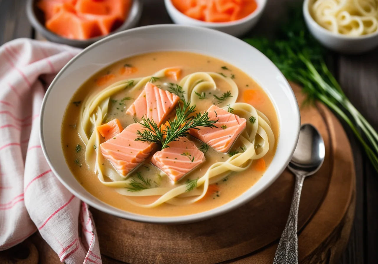 Vegetable Cream Soup with Egg Noodles