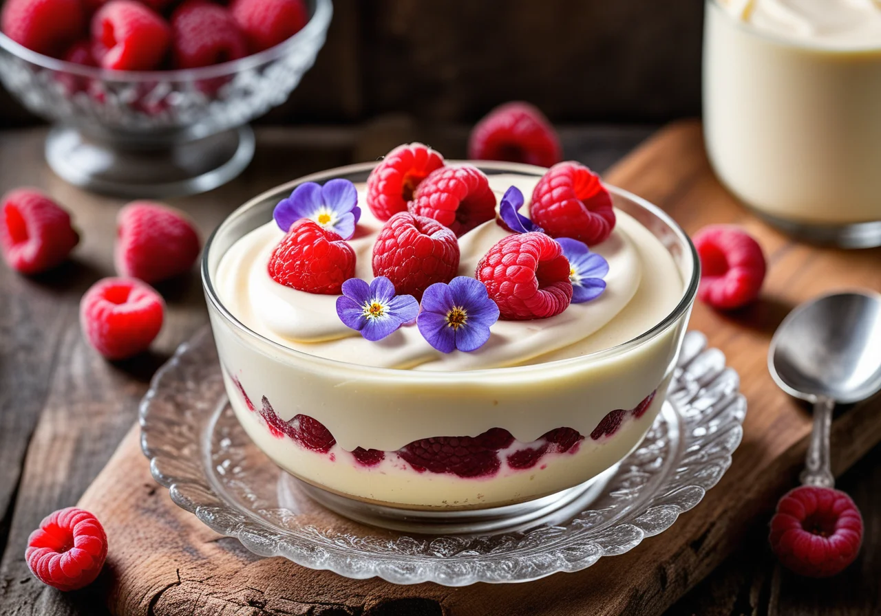 Almond Pudding with Raspberries