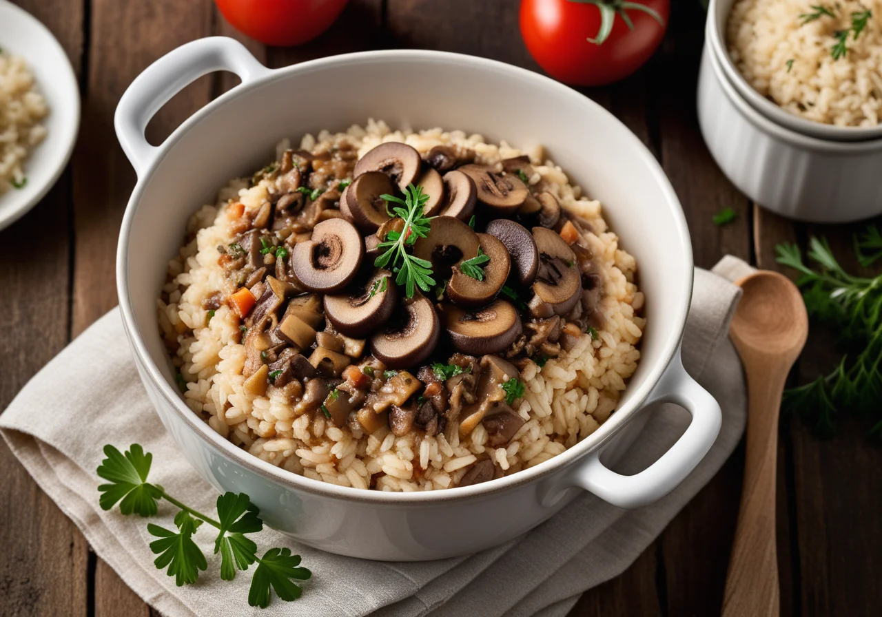 Small Rice Bake with Mushroom Ragout
