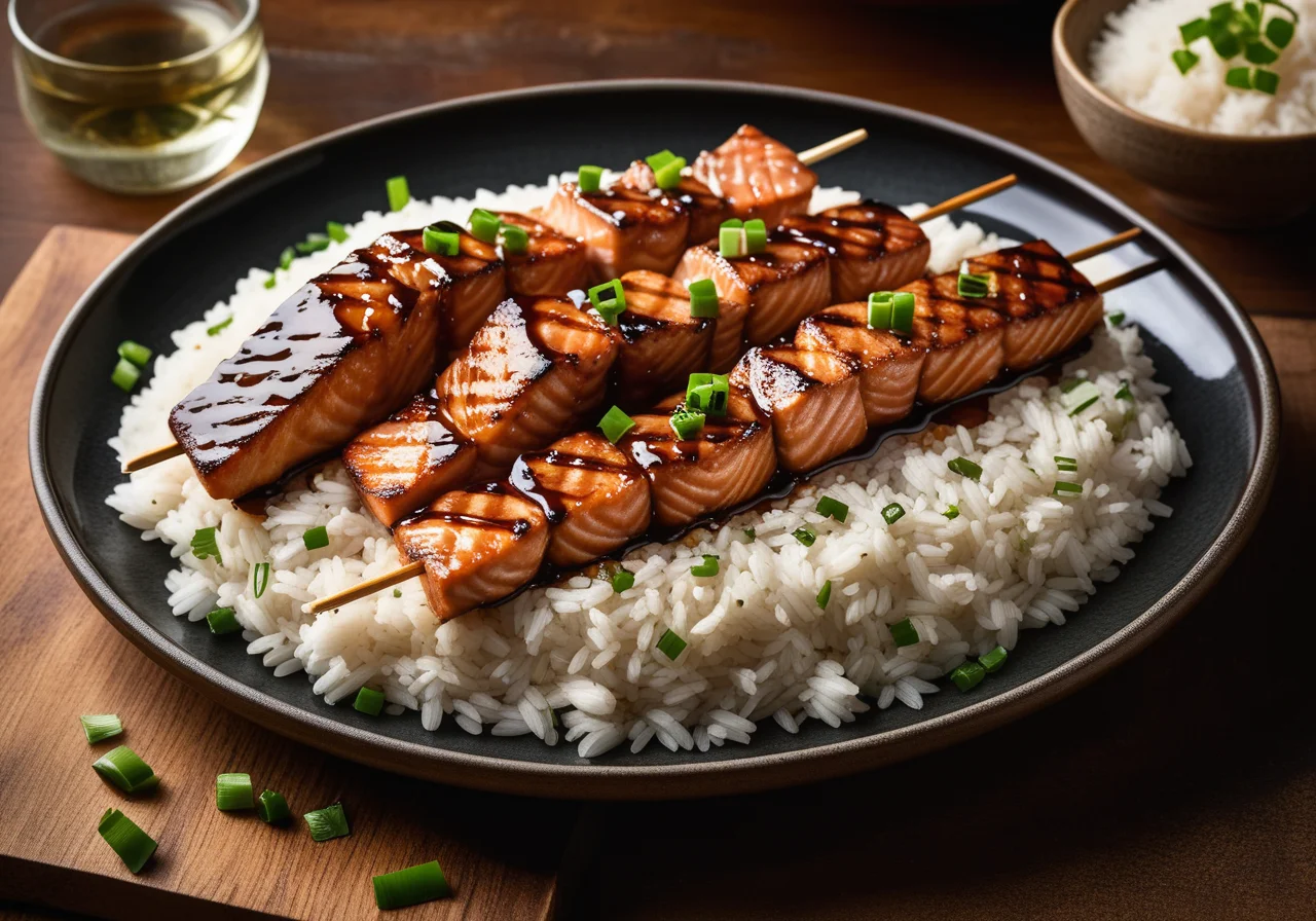 Salmon Skewers with Teriyaki Sauce