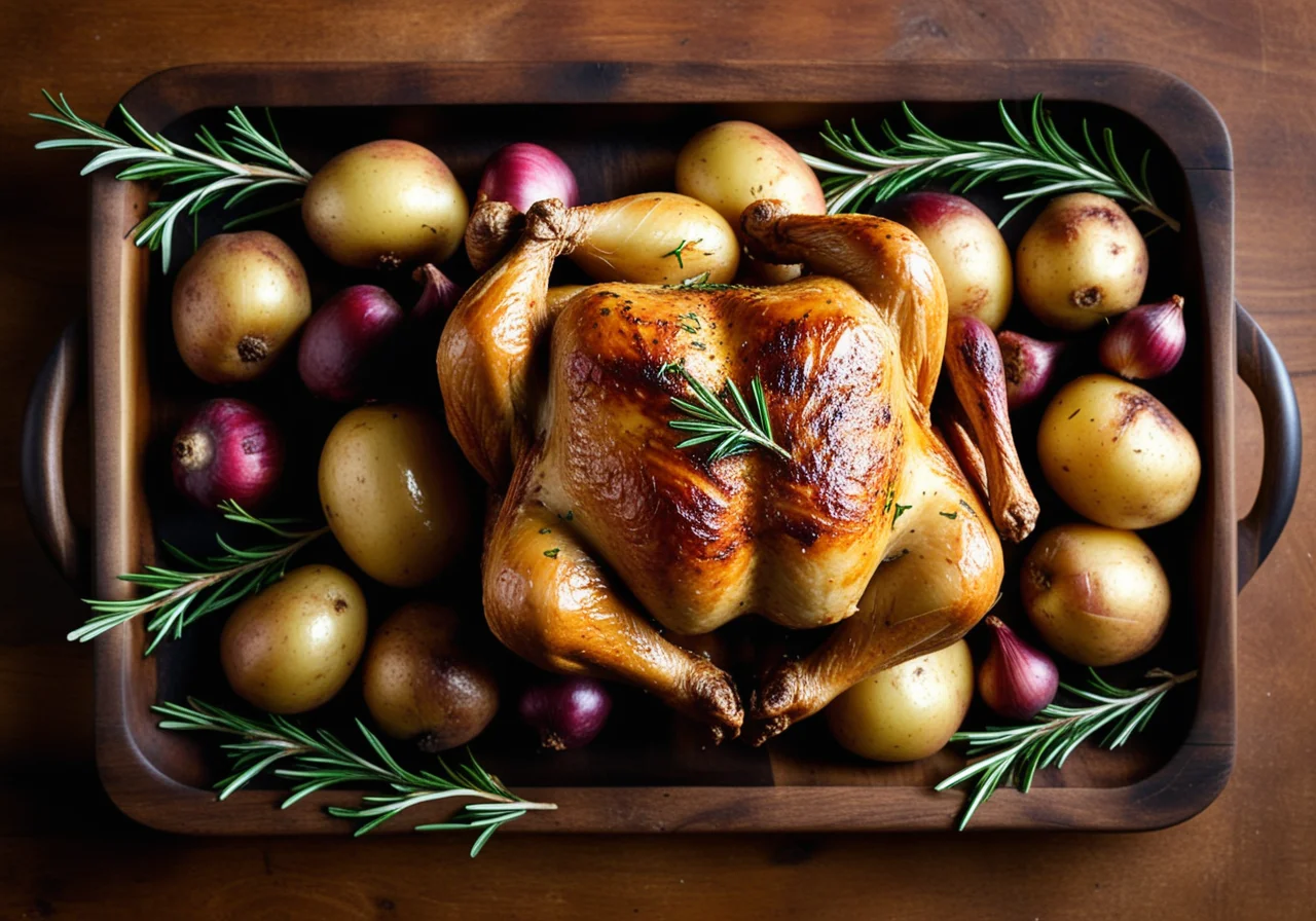 Roasted Chicken with Garlic, Rosemary and Potatoes