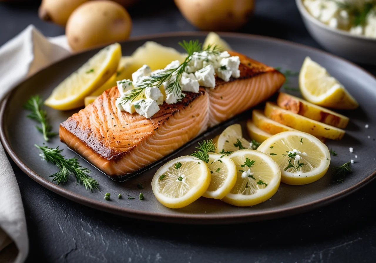Salmon with Lemon, Potatoes and Sheep Cheese