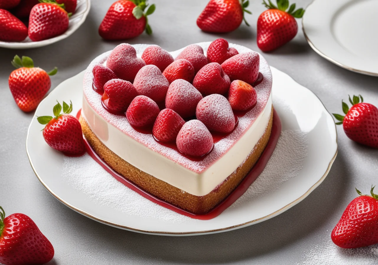 Strawberry Heart Cake with Rose