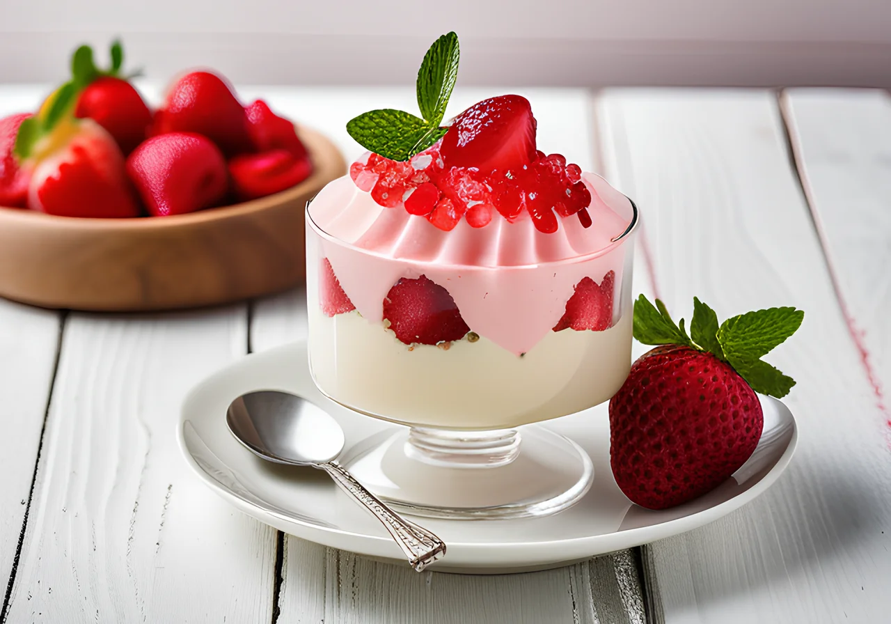 Vanilla Mousse with Strawberry Granita