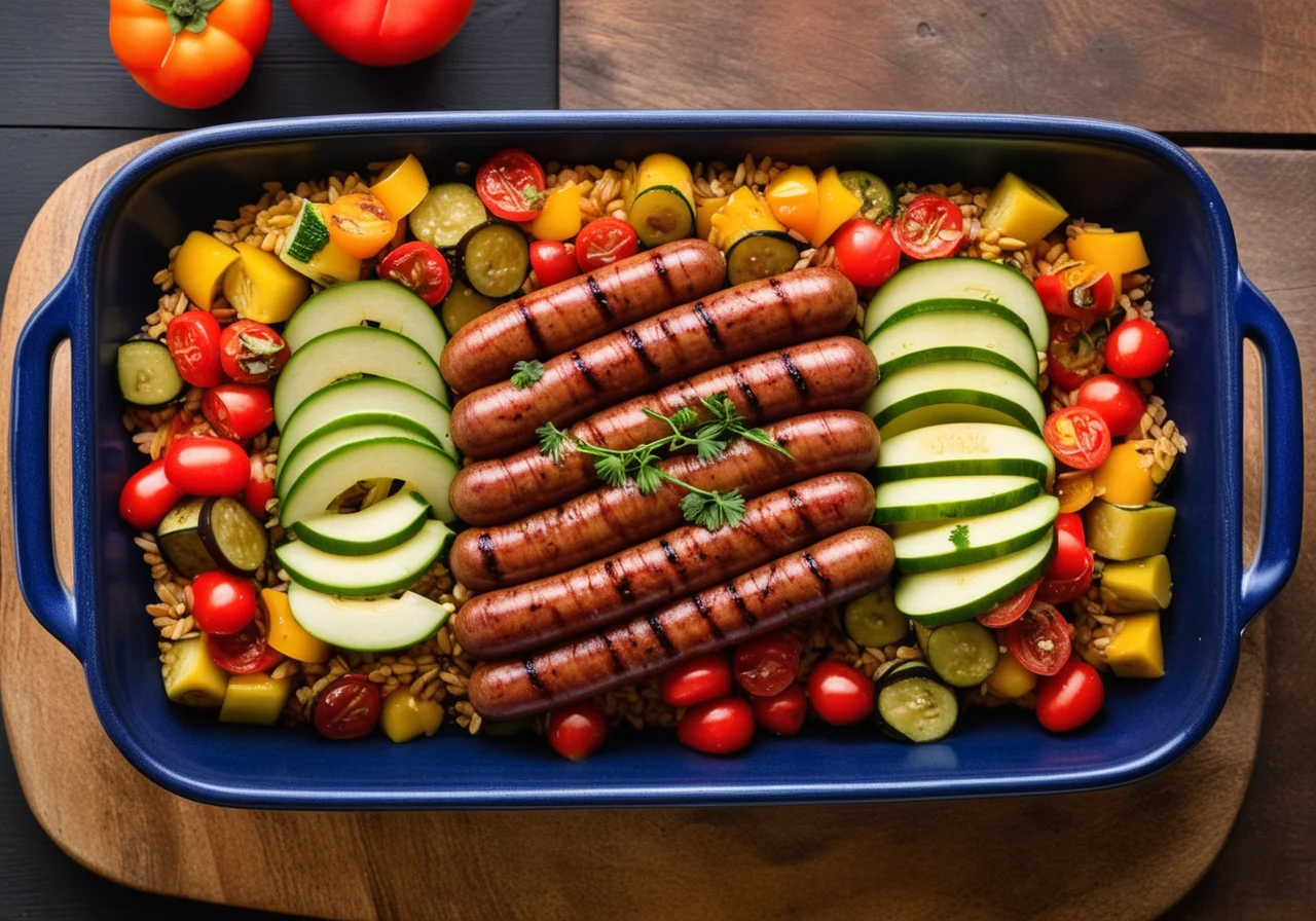 Vegetable Wheat with Grilled Sausages