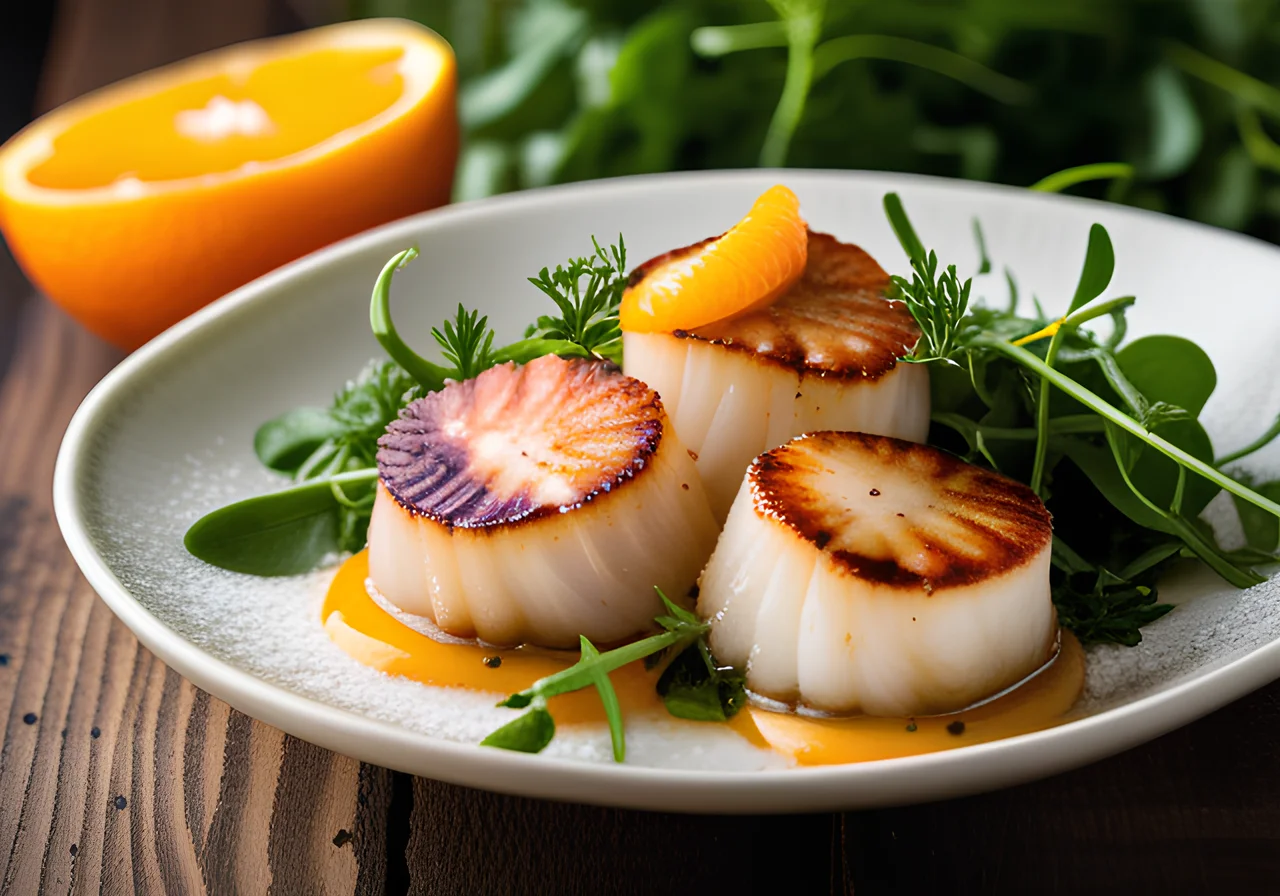 Scallops with Orange Sauce and Arugula