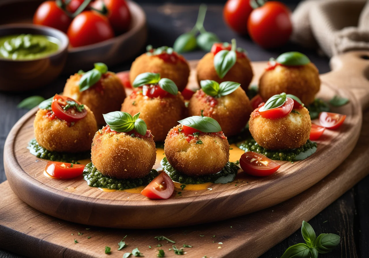 Breaded Mozzarella with Tomato Sauce and Pesto