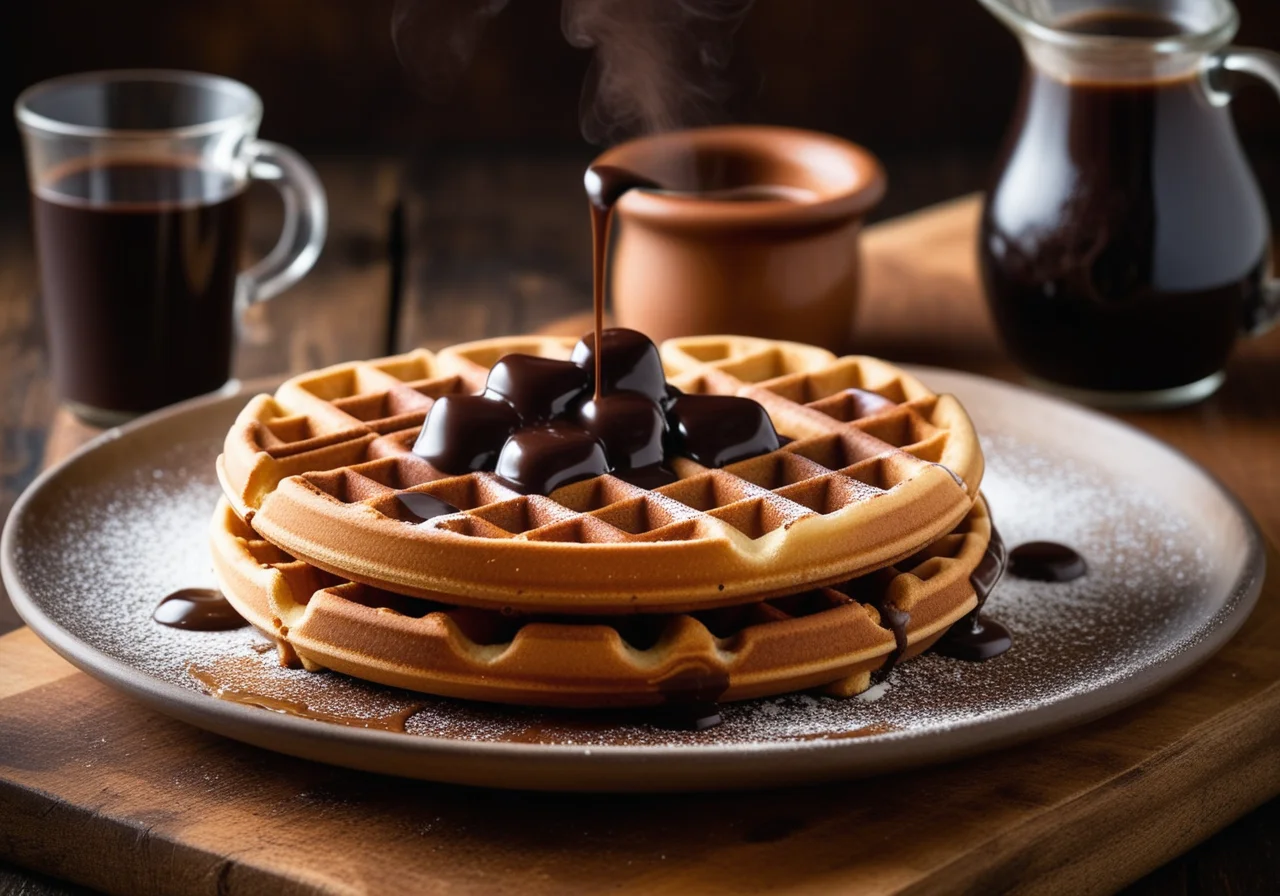 Waffles with Chocolate Sauce
