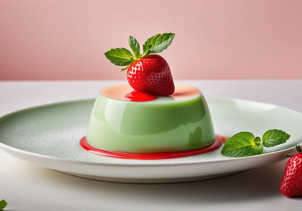 Green Panna Cotta with Two Fruit Sauces