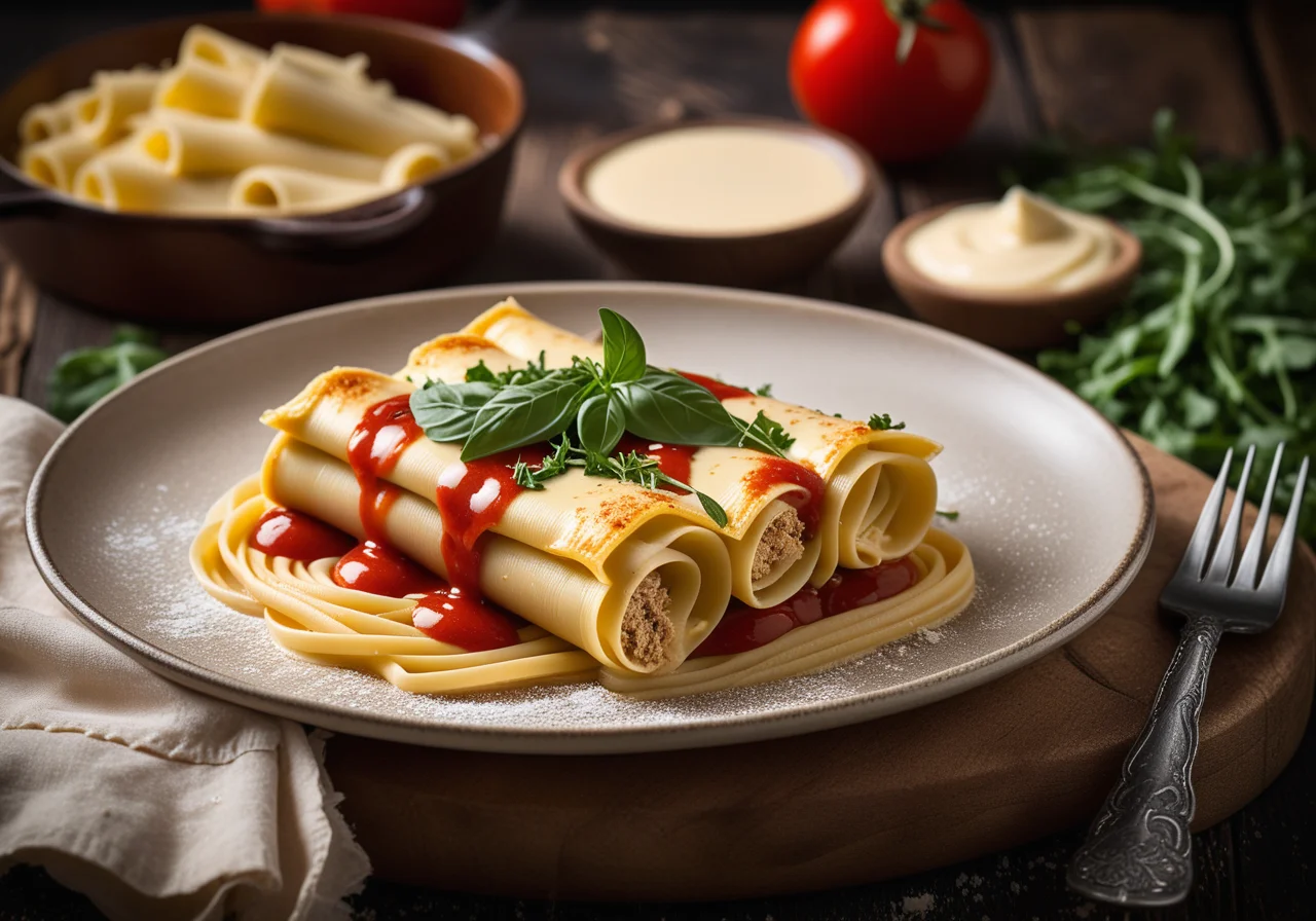 Baked Cannelloni with Chicken, Corn and Arugula