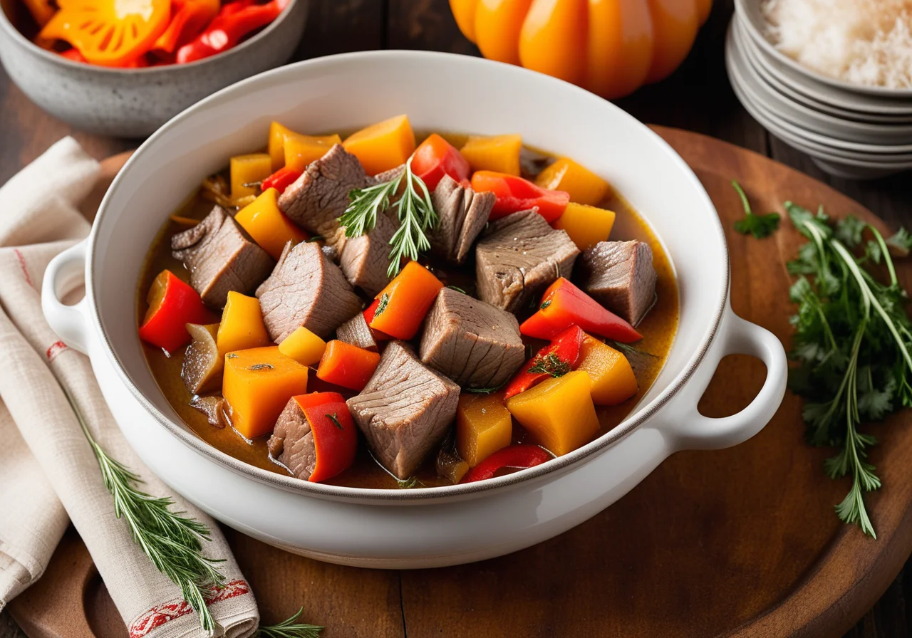 Lamb Stew with Pumpkin, Bell Pepper and Onions