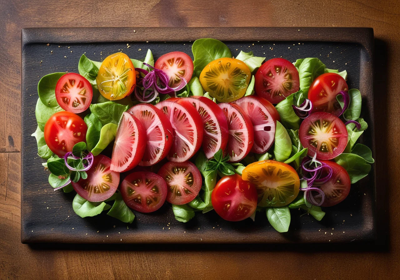 Tomato Salad with Tuna Steaks and Vanilla Dressing