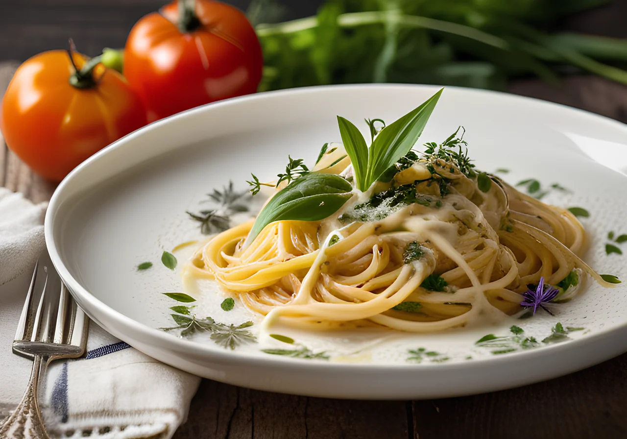 Spaghetti with Shrimp and Wild Garlic Cream Sauce