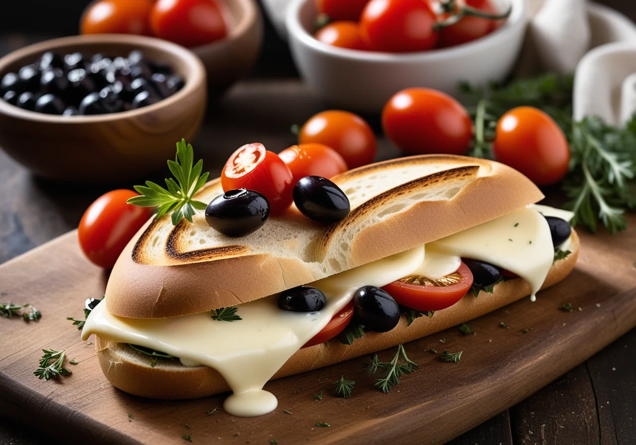Baked Panino with Mozzarella, Tomato and Olive