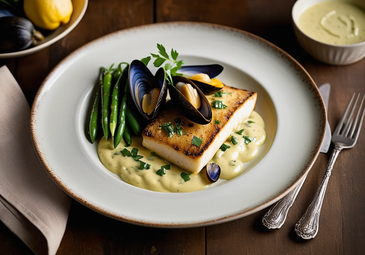 Flatfish Fillets with Mussels and Pea Sauce