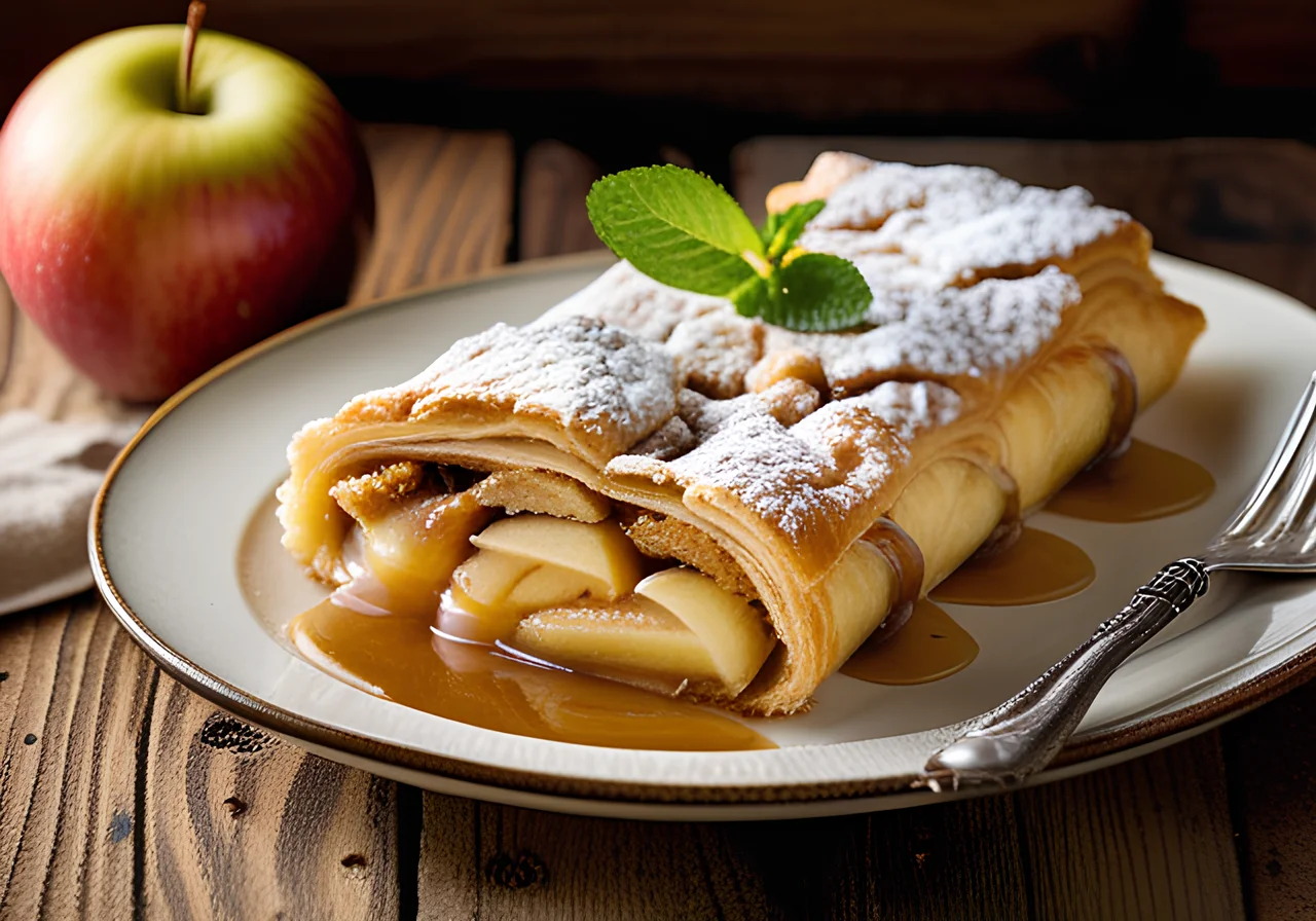 Apple Strudel with Vanilla Sauce