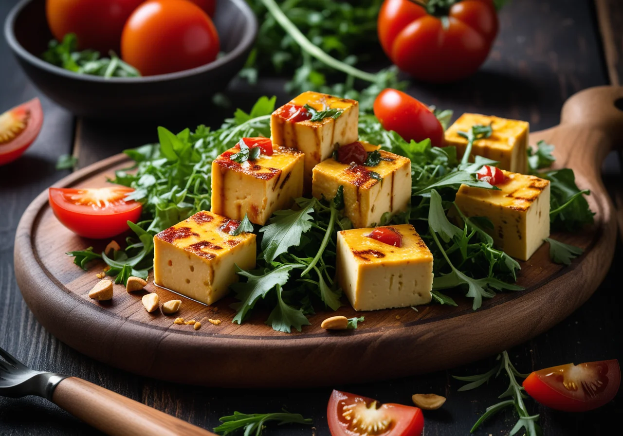 Spiced Indian Paneer with Tomatoes and Arugula