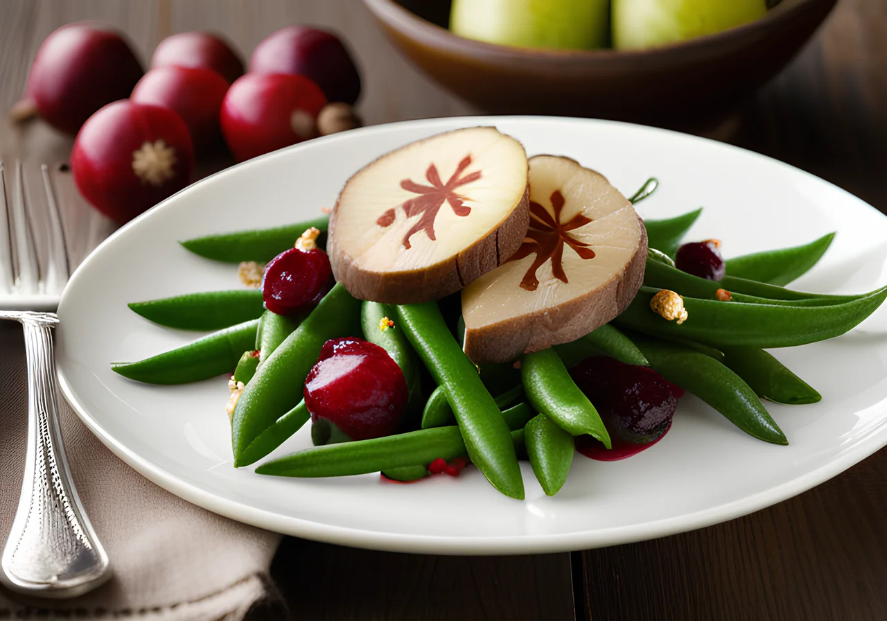 Reindeer Medallions with Lingonberry Pears and Green Bean Salad