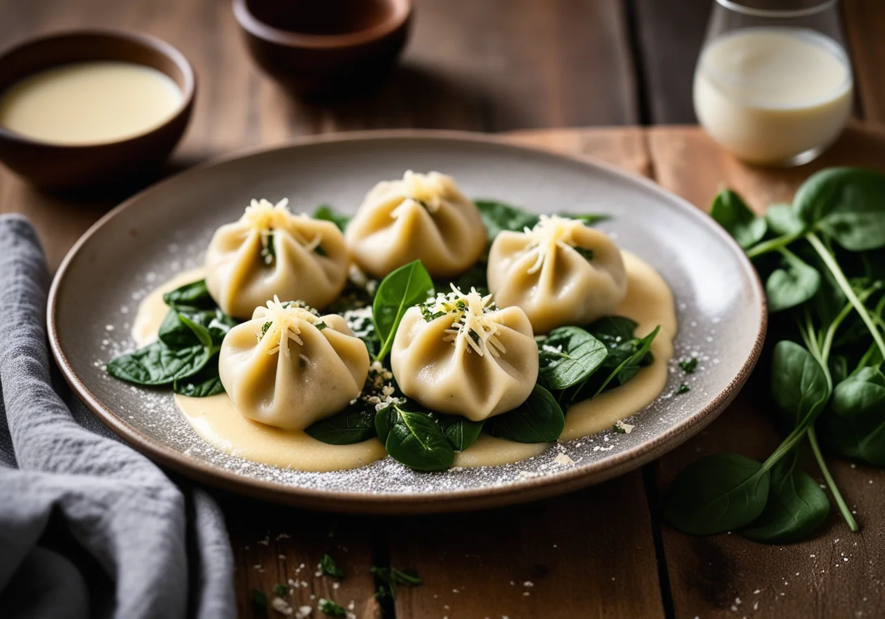 Quark-Nockerl on Spinach with Parmesan