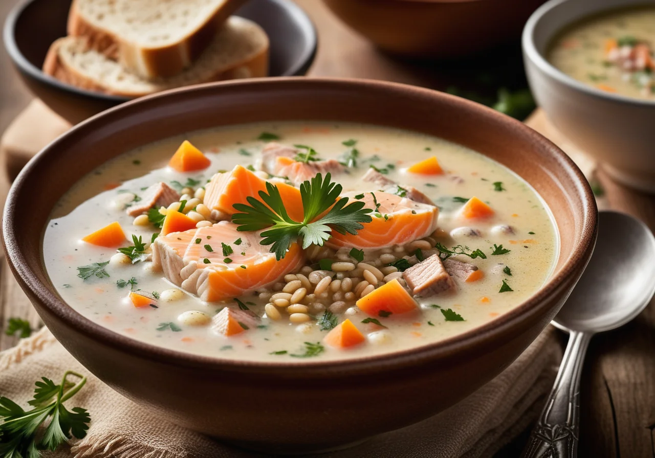 Barley Soup with Smoked Fish