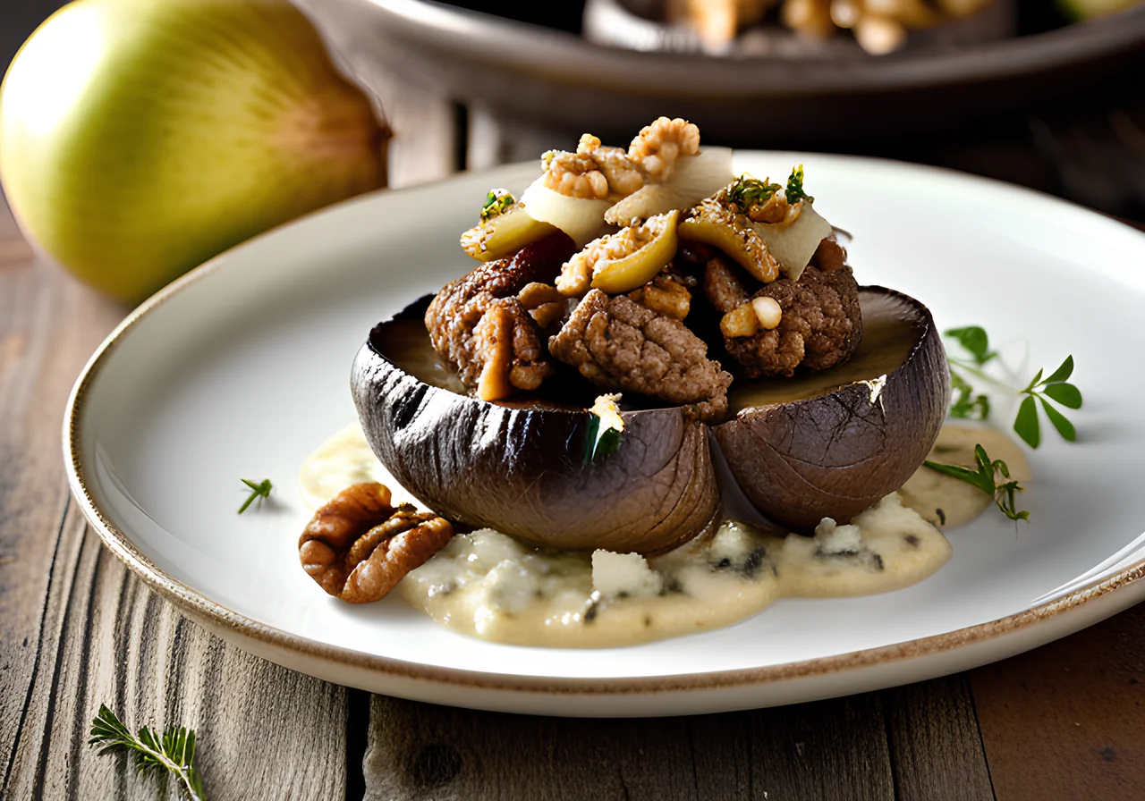 Portobello with Gorgonzola, Walnuts and Pear