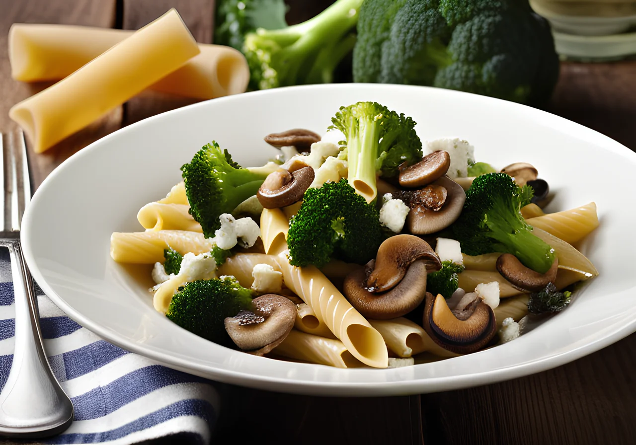 Pasta with Broccoli, Mushrooms and Feta