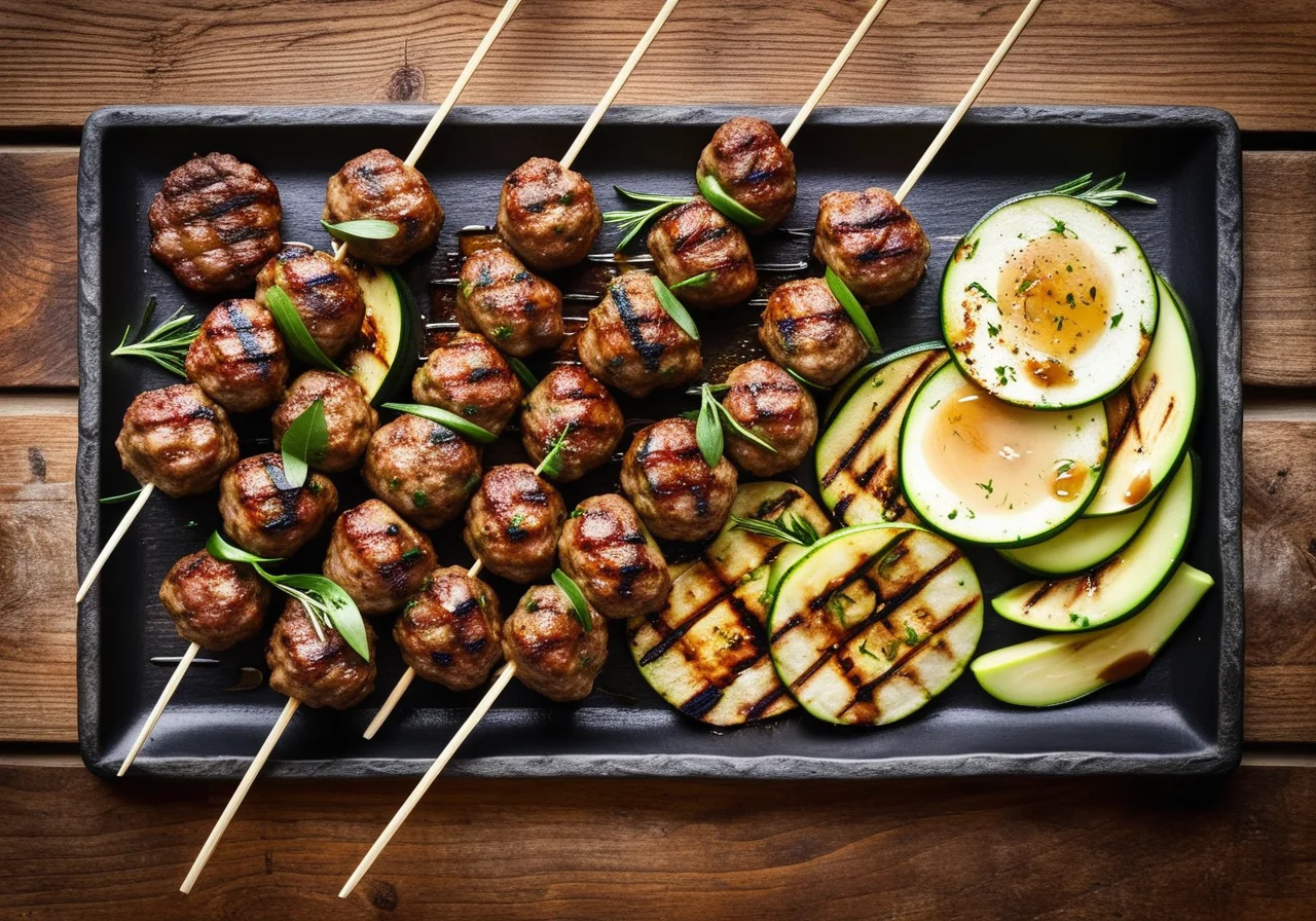 Grilled Meatball Skewers with Zucchini