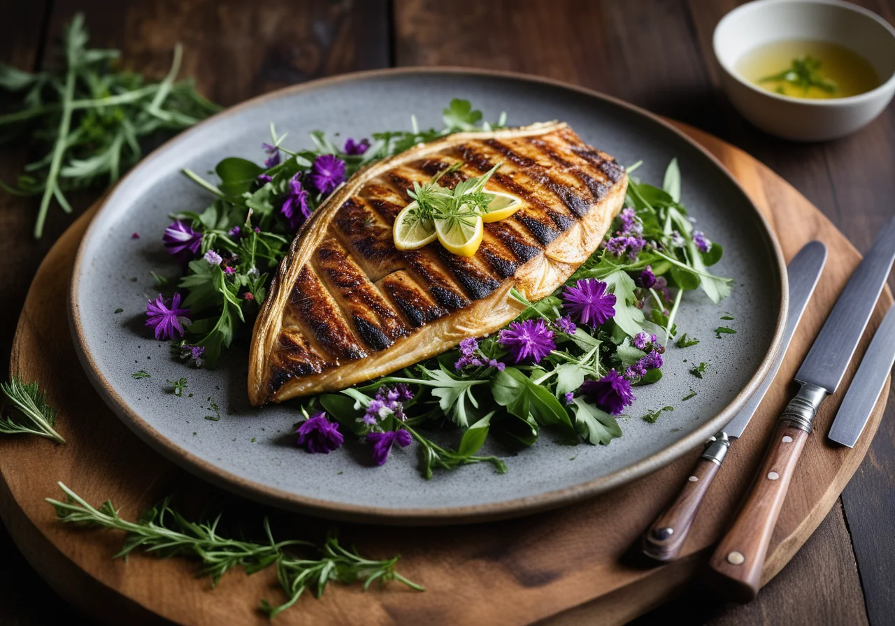 Grilled Dorade with Dandelion Salad
