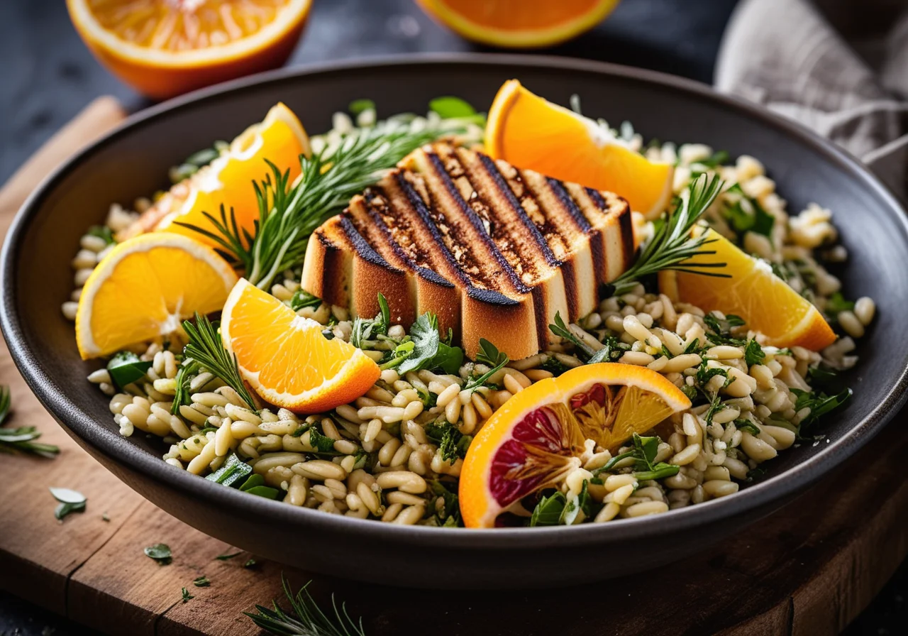 Halloumi on Barley Salad with Oranges