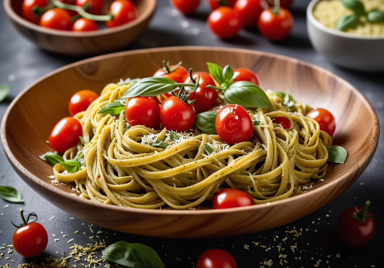Tagliolini with Tomatoes and Pesto