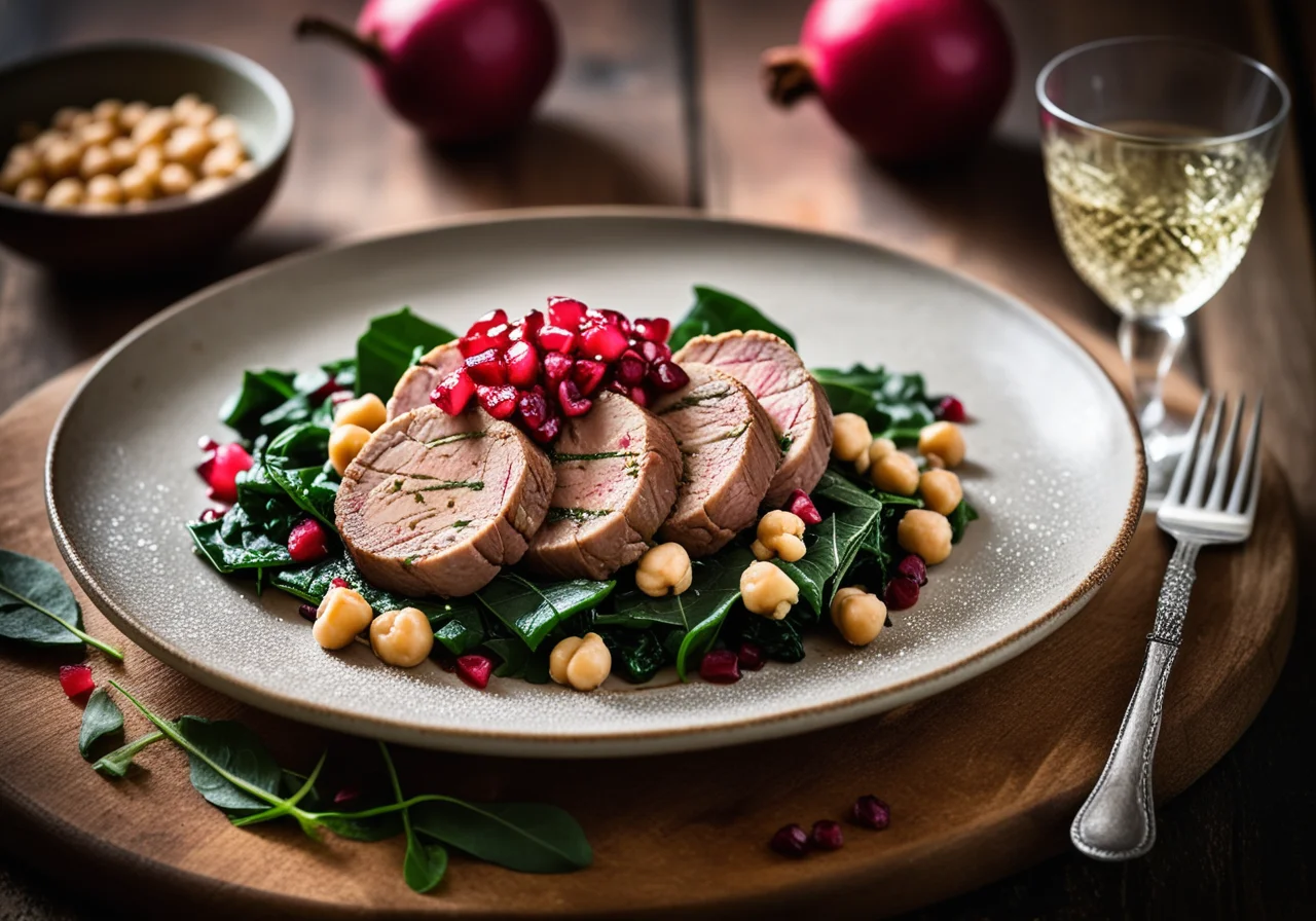 Veal Back Fillet with Swiss Chard and Chickpea Stew