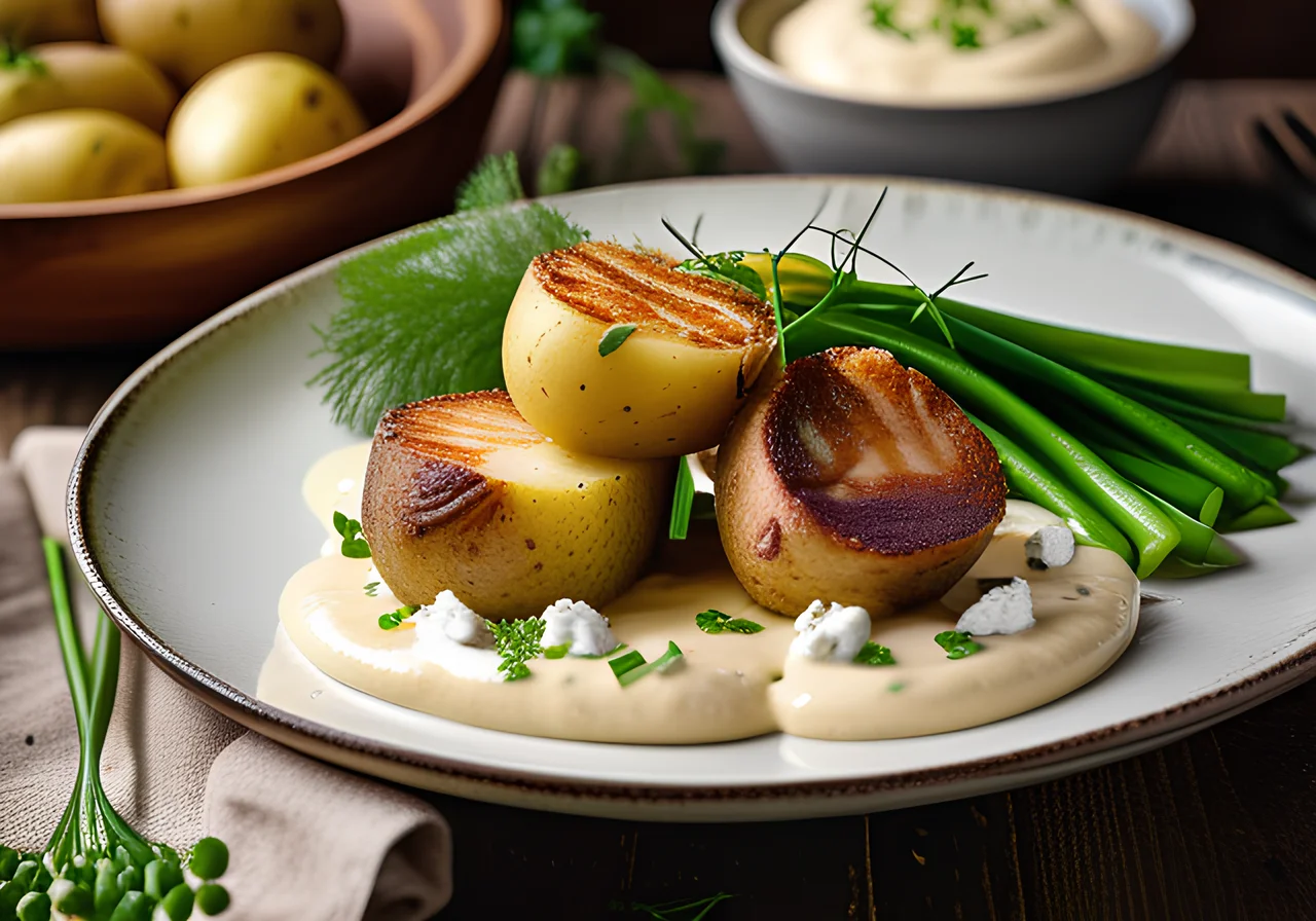 Potatoes with Cottage Cheese and Sliced Chicken