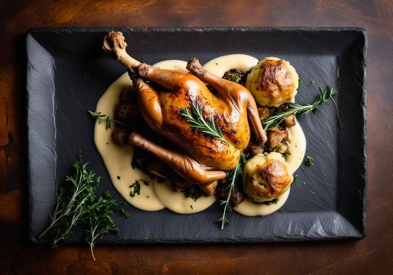 Rabbit Leg with Stuffing and Herb Dumplings