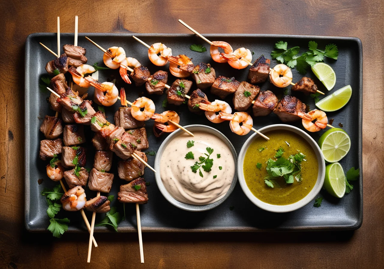 Grilled Meat and Shrimp Skewers
