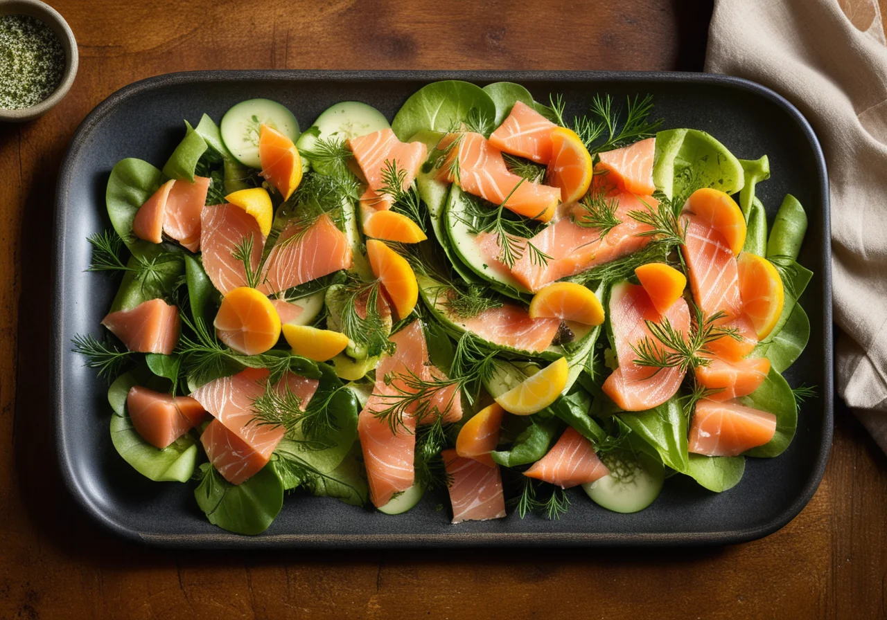 Mixed Salad with Salmon and Mustard Dressing